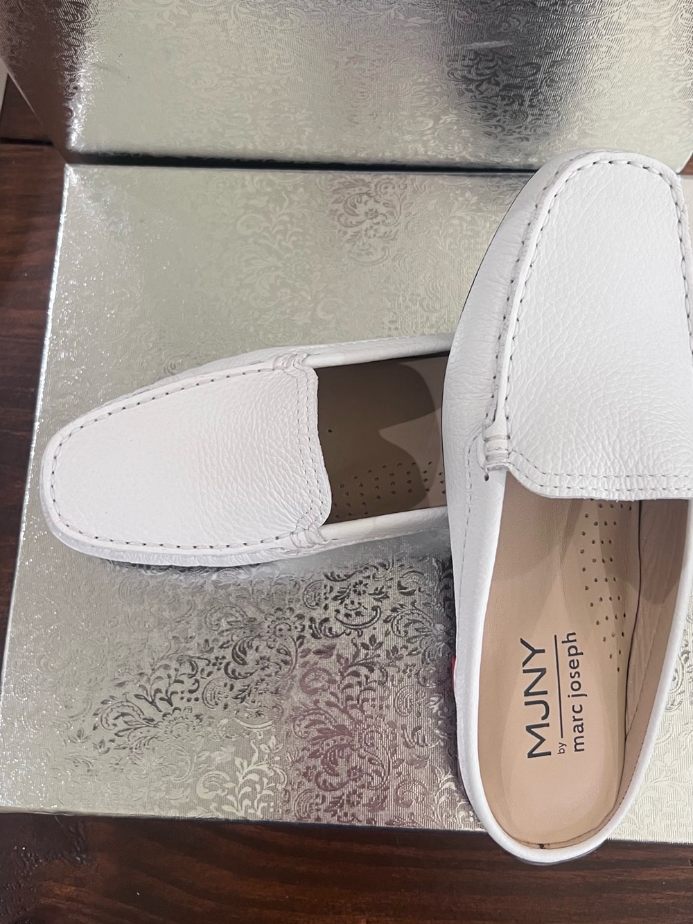 Marc Joseph White Pebbled Leather Slip-On Loafers